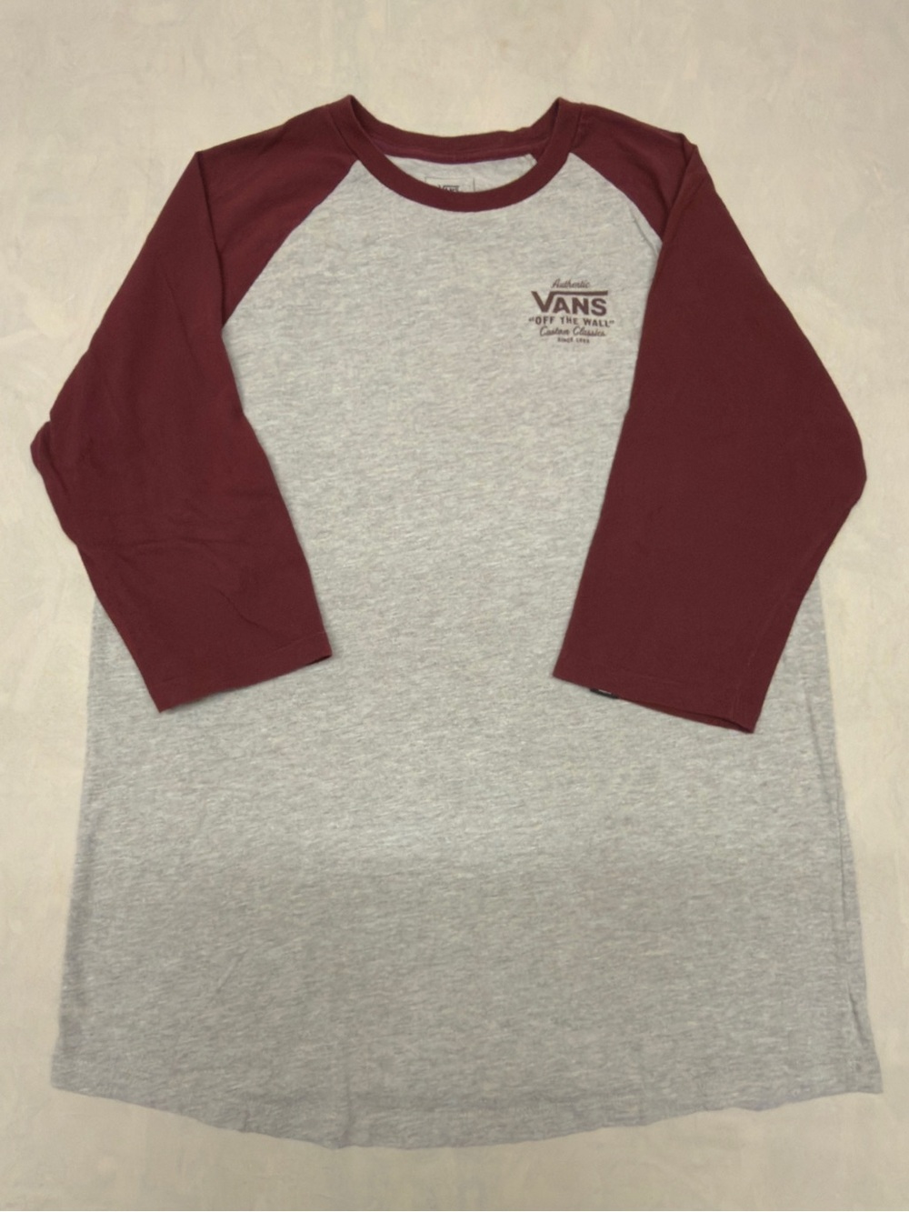 Vans Maroon Sleeve Raglan Tee with Gray Body